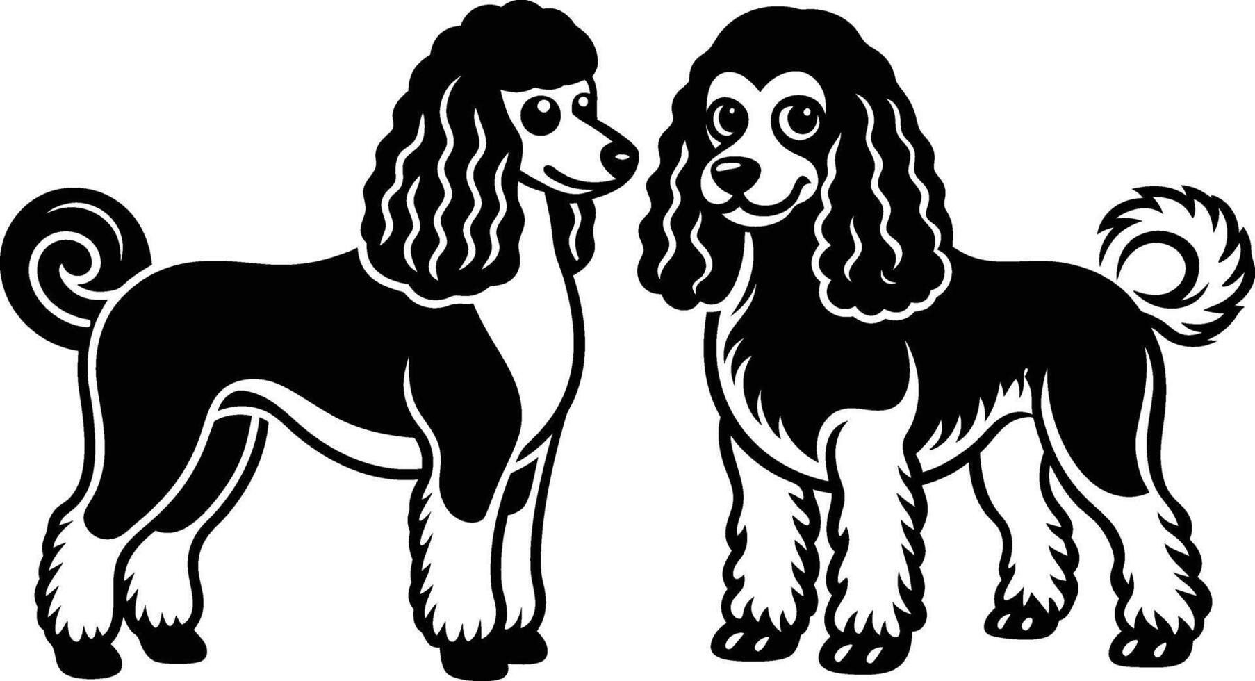 Two poodle dogs standing side by side vector