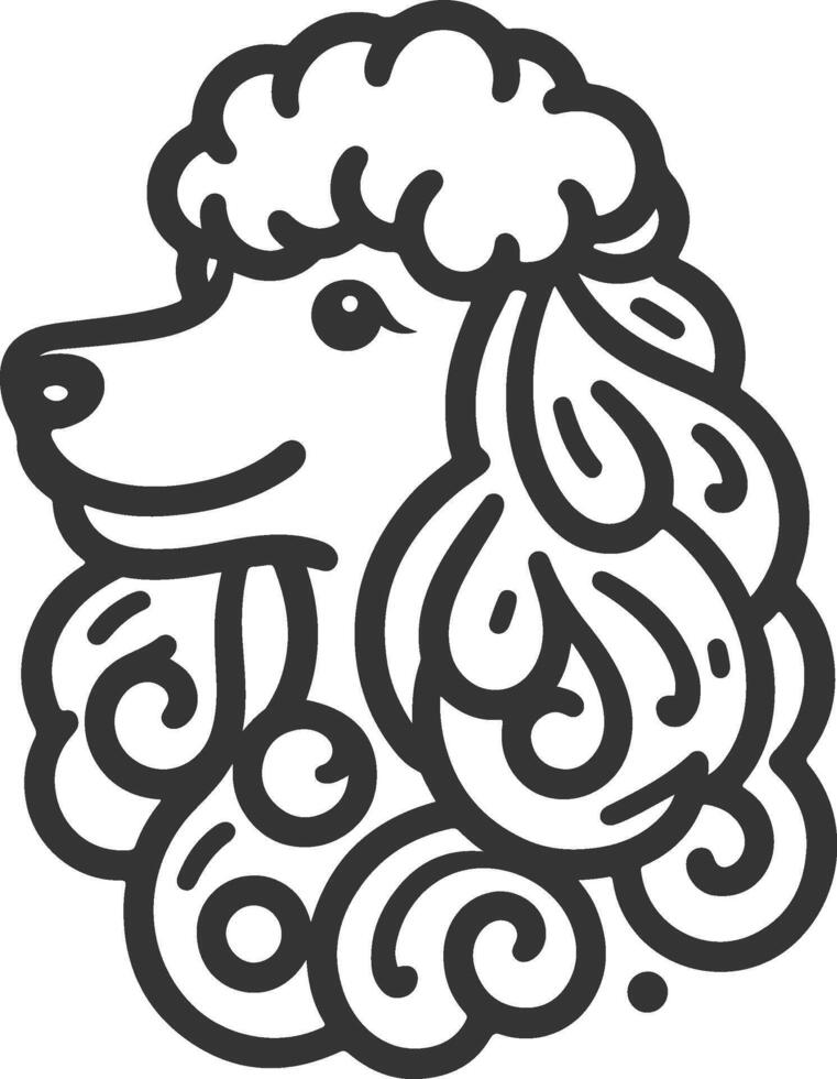 A black and white drawing of a poodle vector