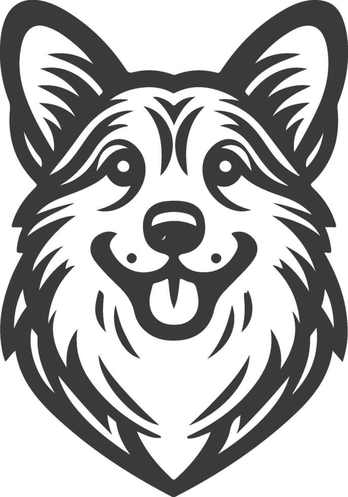 A black and white illustration of a dog's head vector