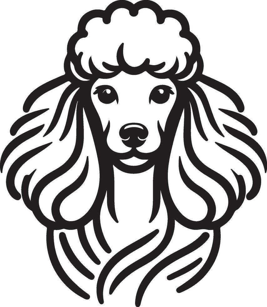 A poodle dog head is shown in a black and white drawing vector