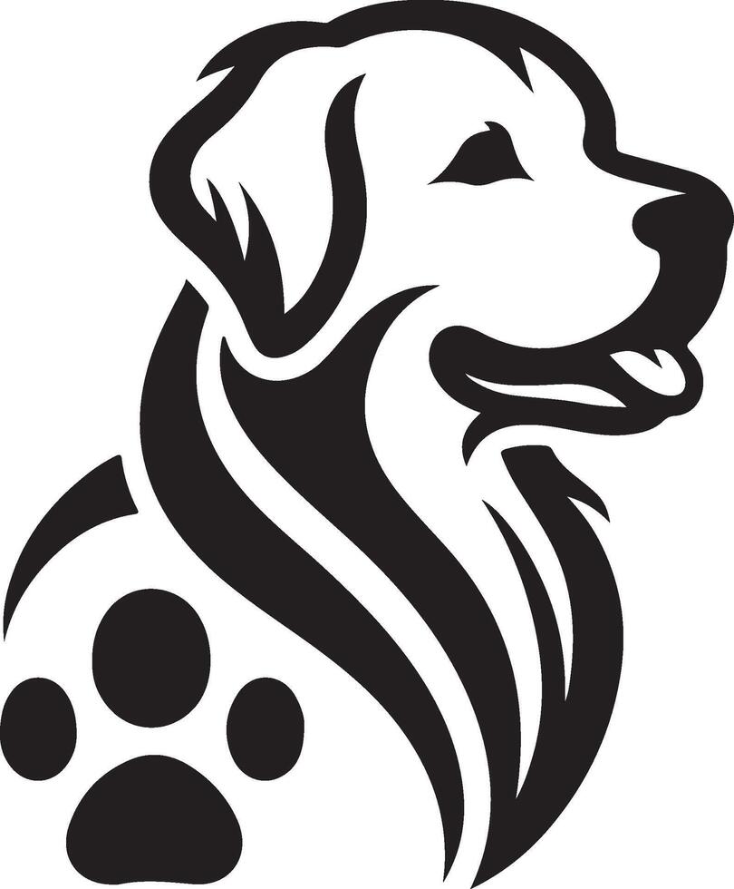 A dog's head and paw print on a white background vector