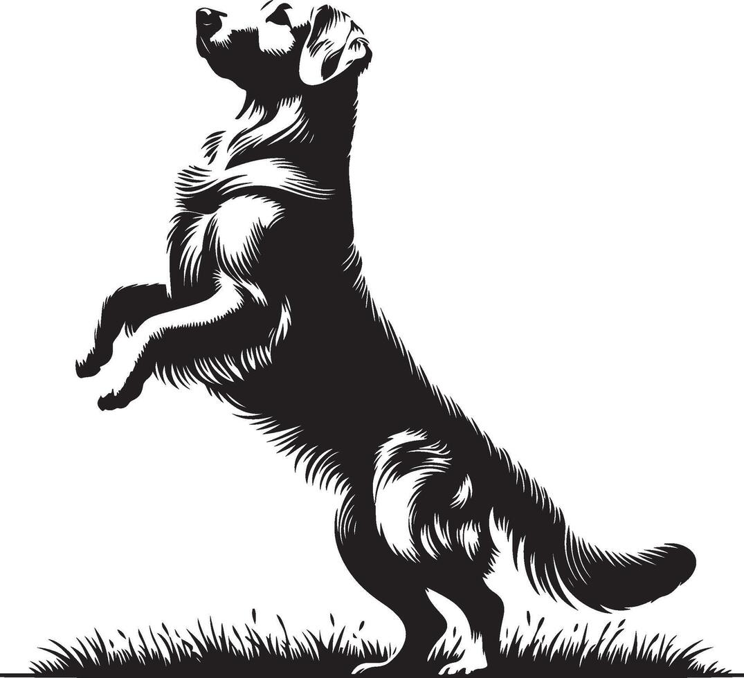 A dog standing on its hind legs with its front paws up vector