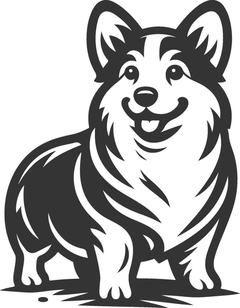 A black and white illustration of a corgi dog vector