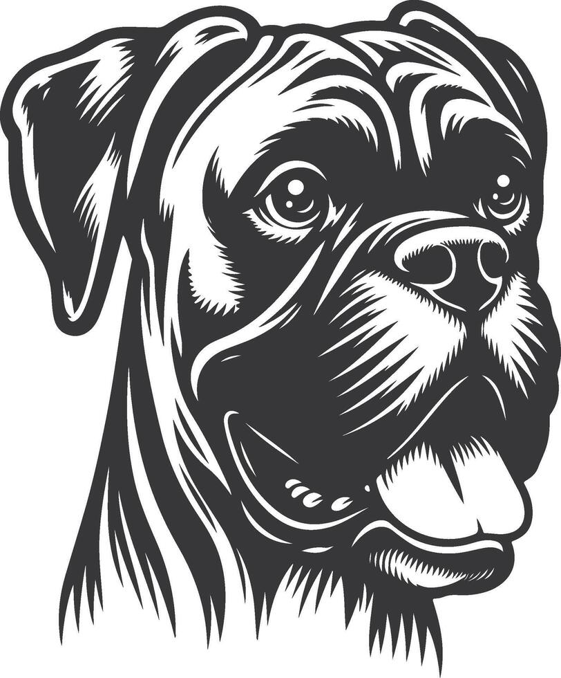 A black and white drawing of a boxer dog vector