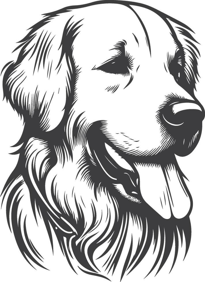 A dog's head is drawn in black and white vector