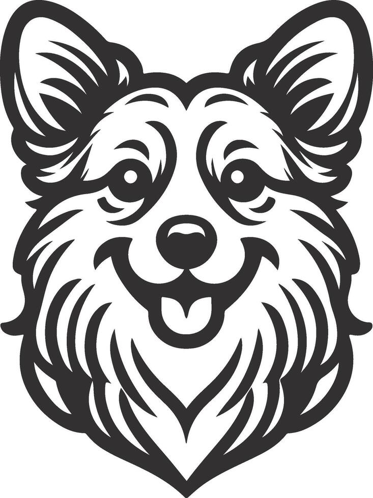 A black and white illustration of a dog's head vector