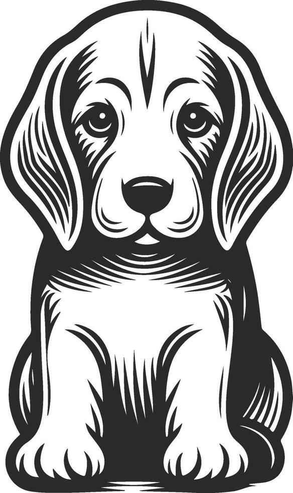 A black and white dog sitting on the ground vector