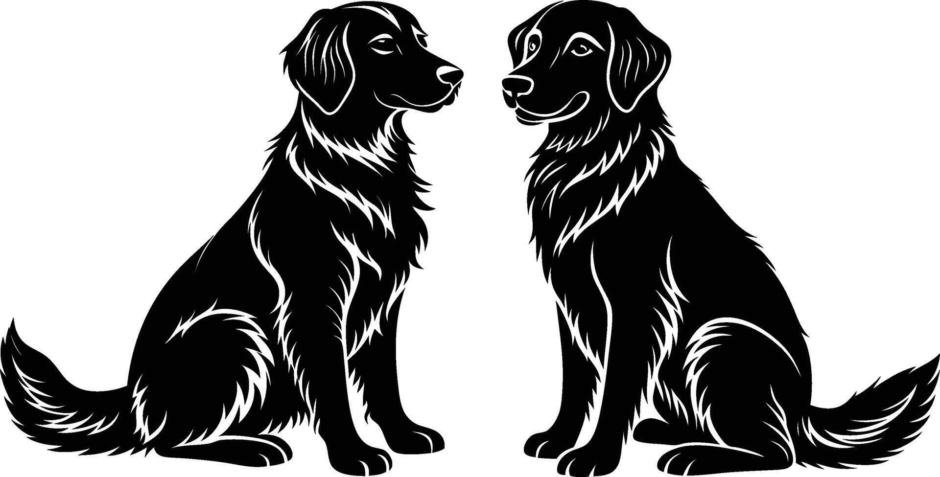 Two black dogs sitting side by side on a white background vector