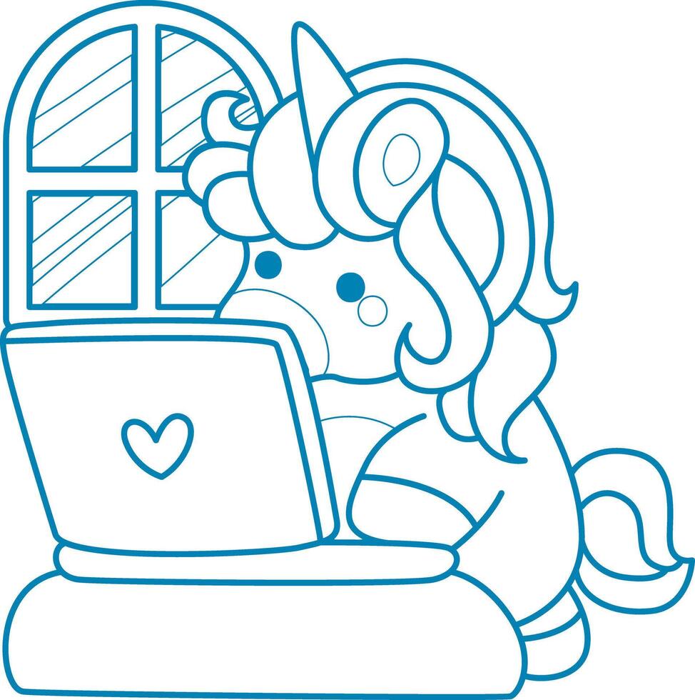 Printable outline Unicorn templates for coloring children's book. Unicorn with notepad do homework vector