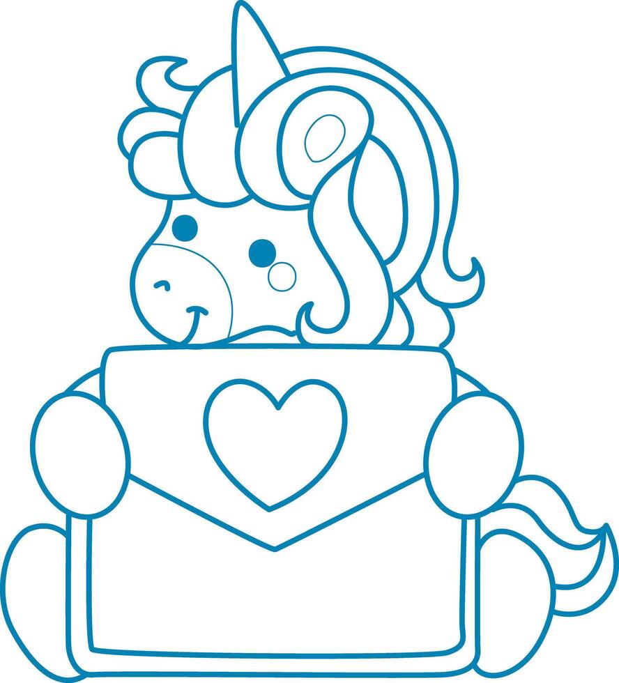 Printable outline Unicorn templates for coloring children's book. Unicorn bring a love envelope vector