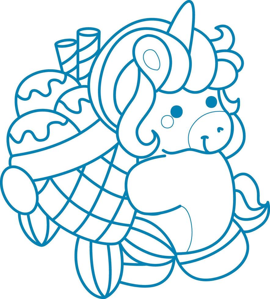 Printable outline Unicorn templates for coloring children's book. Unicorn bring a taiyaki vector