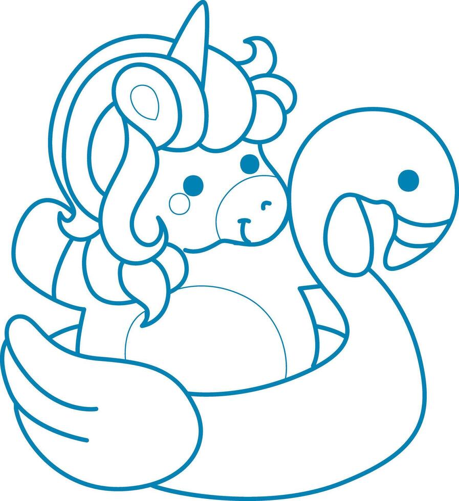Printable outline Unicorn templates for coloring children's book. Unicorn in the middle of flamingo tire vector