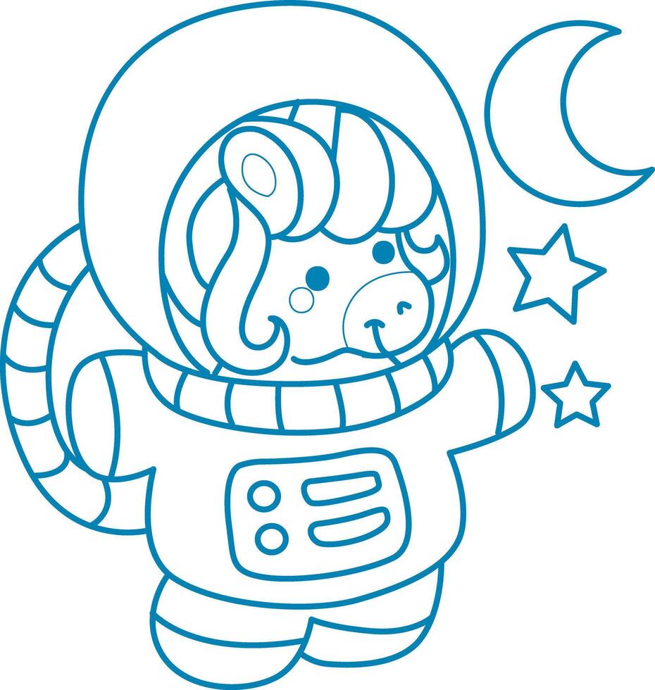 Printable outline Unicorn templates for coloring children's book.Unicorn with astronaut costume vector