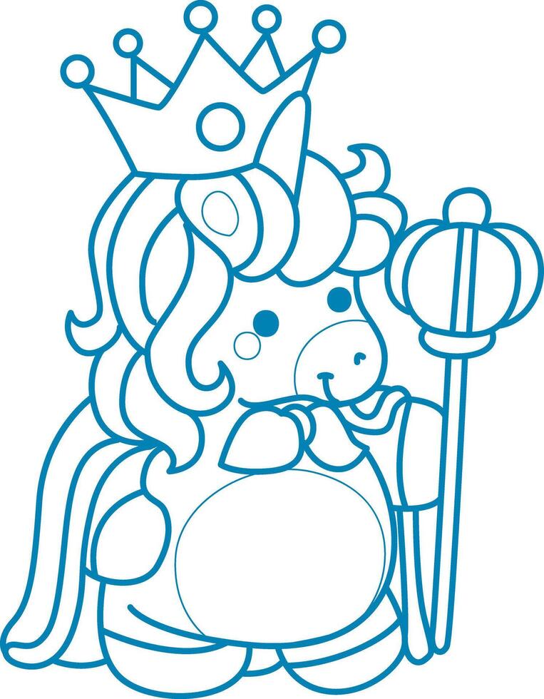 Printable outline Unicorn templates for coloring children's book. Unicorn wearing a prince costume vector