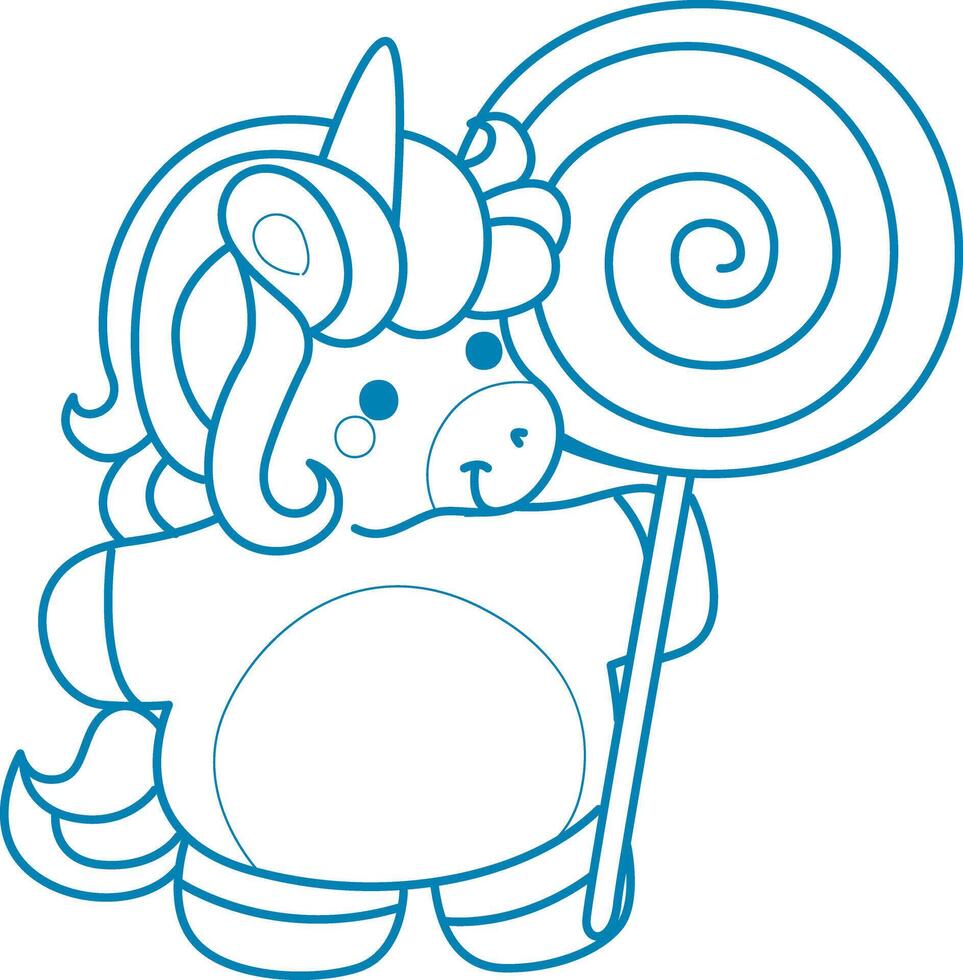 Printable outline Unicorn templates for coloring children's book. Unicorn bring a candy vector