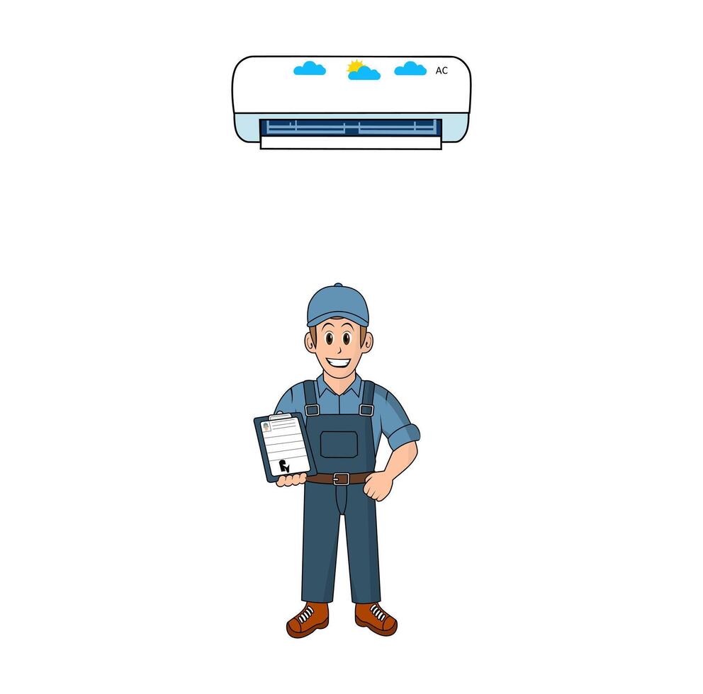 Cartoon Technician Fix AC illustration vector