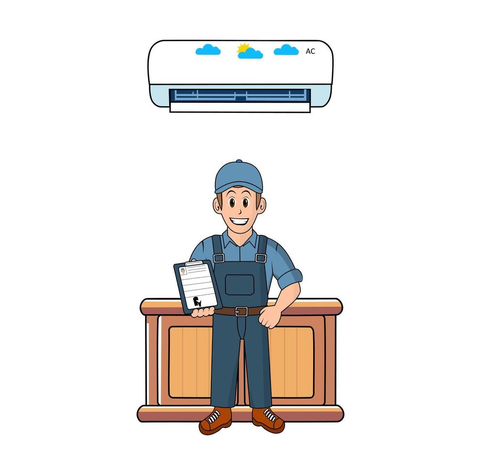Cartoon Man Illustration Technician Fix AC vector