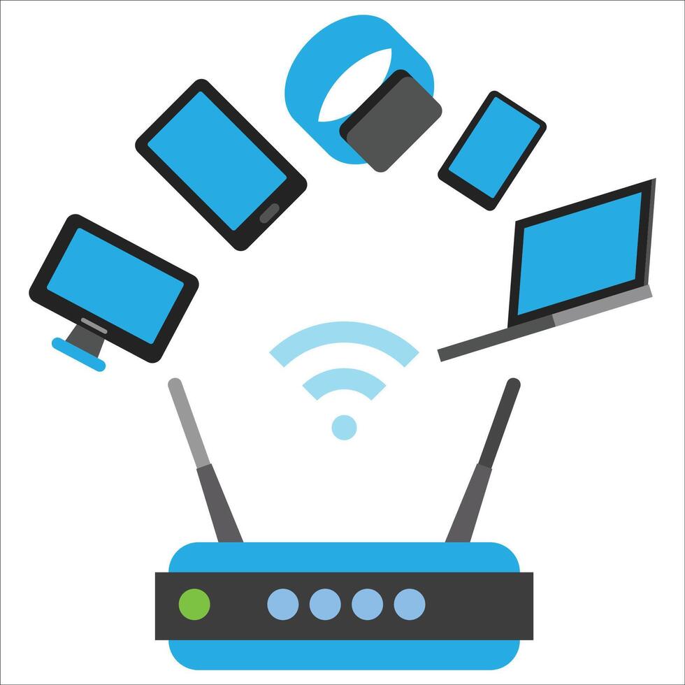 Wifi Router, phone desktop, laptop Technology Transaction Future of Digital Deals vector