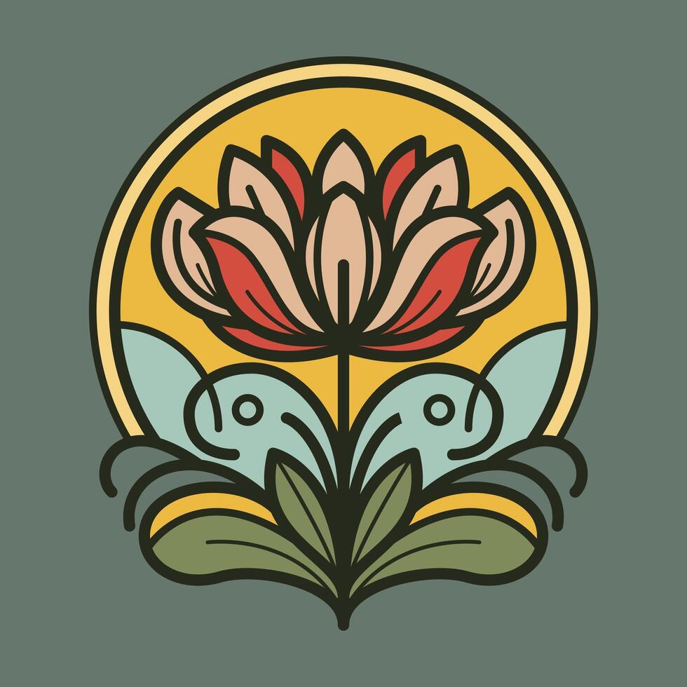 Art Nouveau Flat Flower Illustration vector