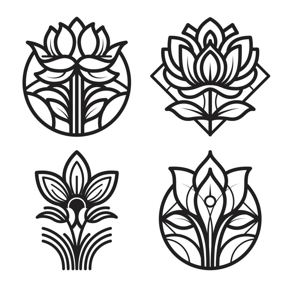 Flat Illustrations of Art Deco Flower Set vector