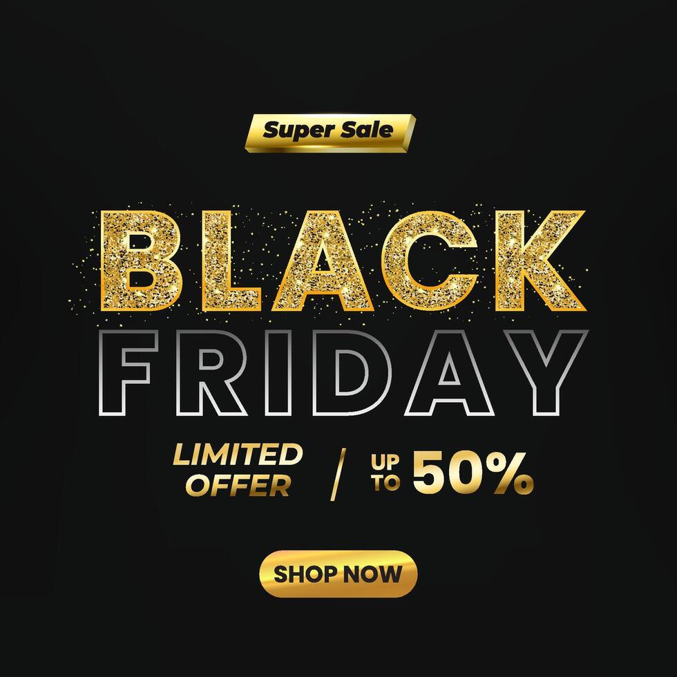 black friday sale with sparkling glitter effect suitable for advertisement, banner and social media post vector