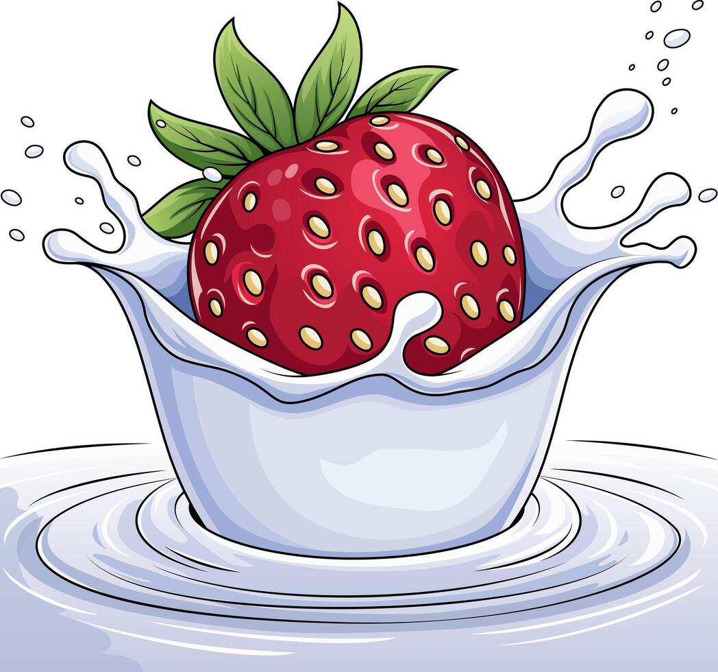 A strawberry is splashing into a bowl of water vector