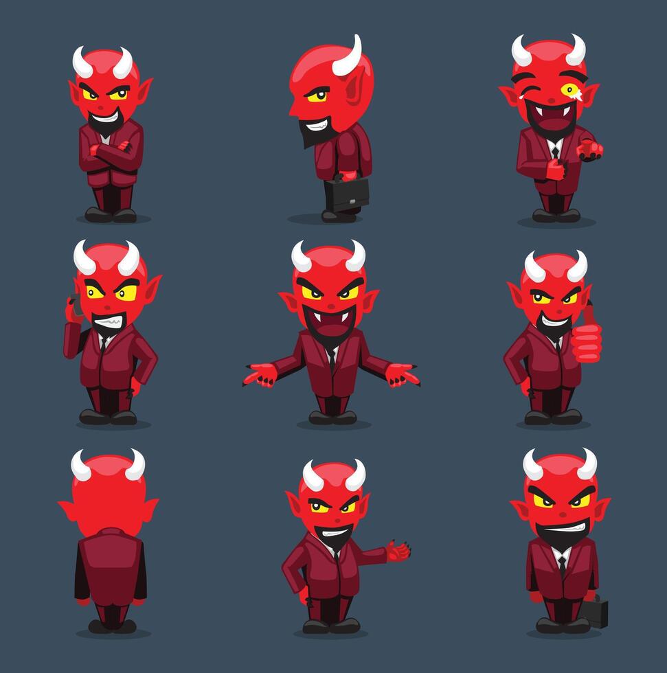 Halloween Character Big Head Poses Devil Businessman vector