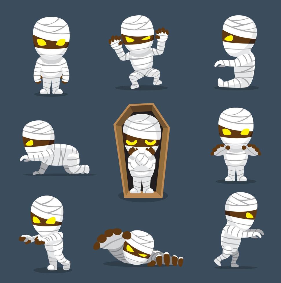 Halloween Character Big Head Poses Mummy vector