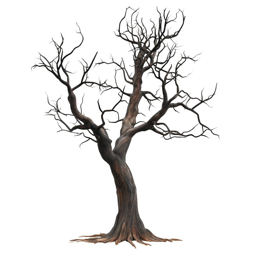 Realistic Burnt Tree on Transparent Background Ideal for Winter Posts, Forest Product Designs, and Dry Tree Element Illustrations png