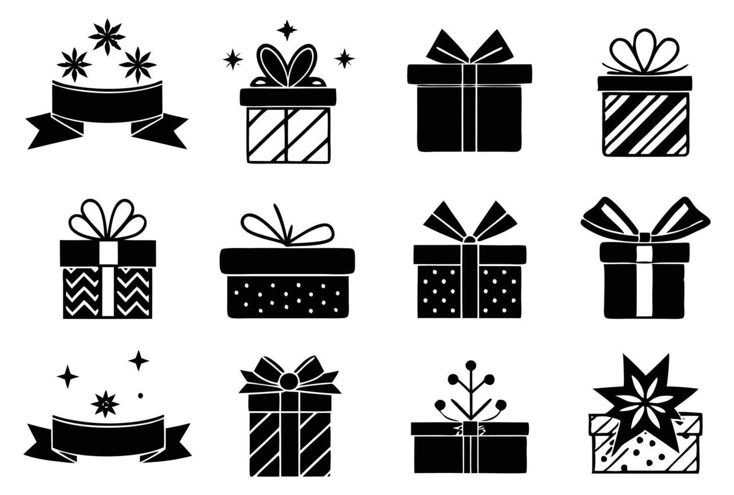 Black and white gift boxes icons set vector