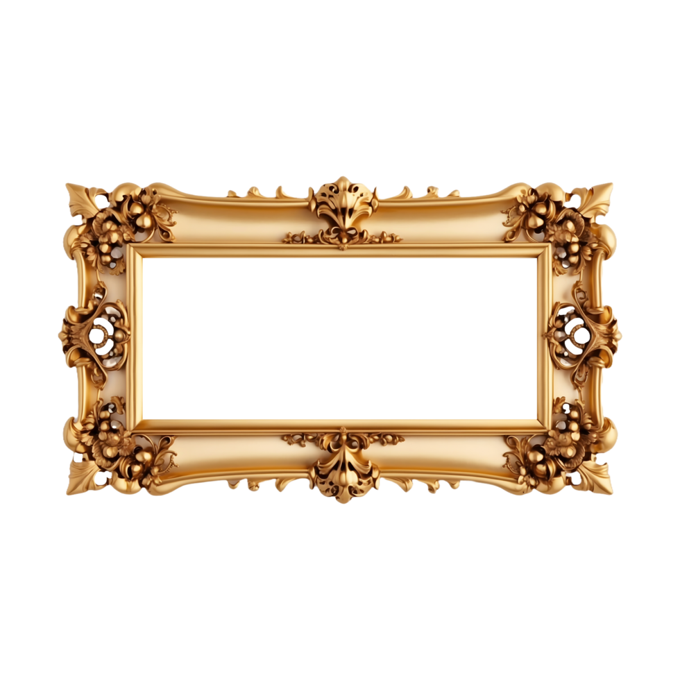 Stunning Golden Photo Frame with Luxury Details Isolated on Transparent Background for Design Projects png