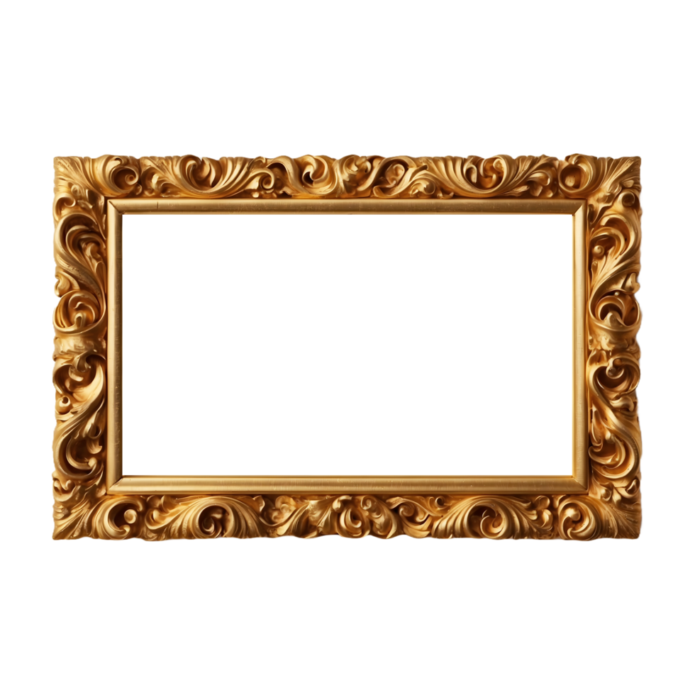 Golden Ornate Photo Frame with High Detail Isolated on Transparent Background. Format for High-End Projects png