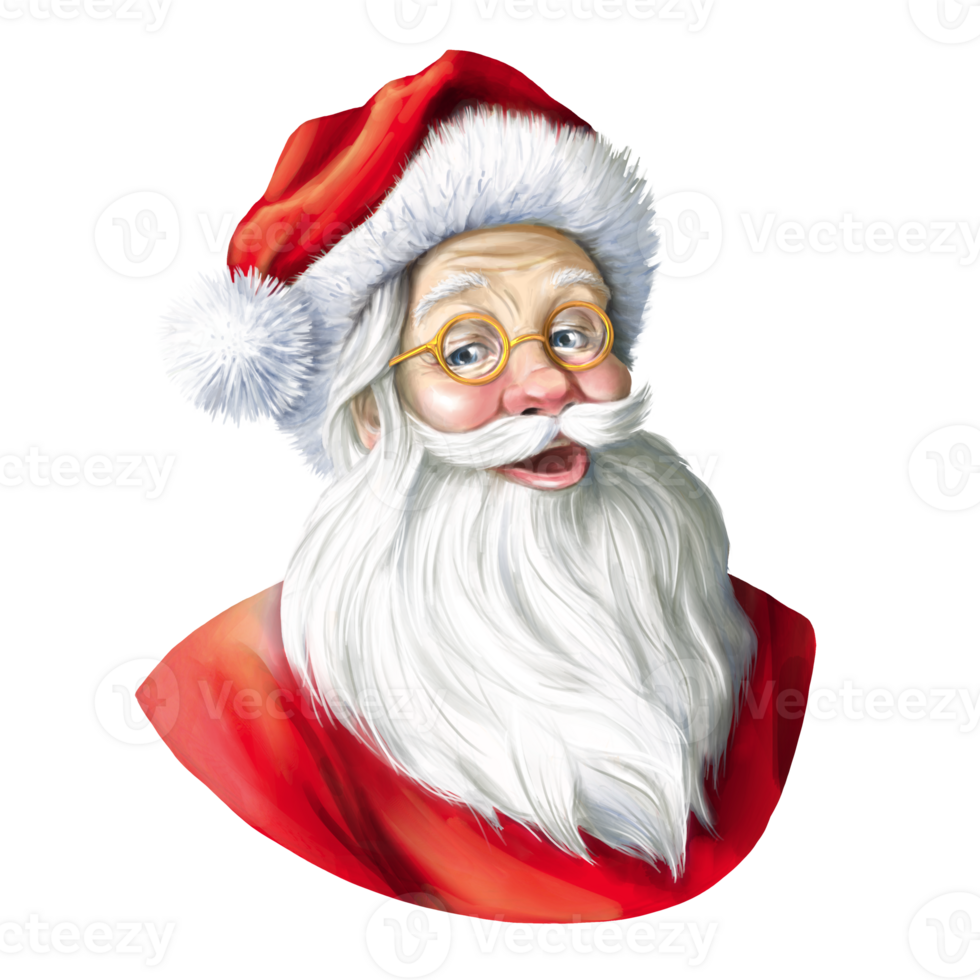 Santa Claus ritratto con bicchieri e cappello. mano disegnato illustrazione png