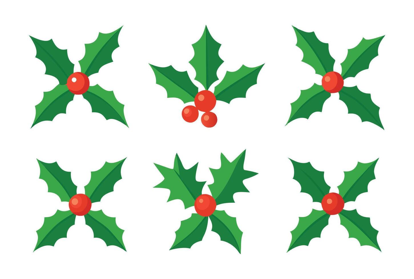 Christmas holly leaves and berries set vector
