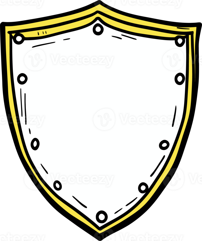 Cartoon Yellow Shield Outline with Bolt Accents for Protection and Security Themes in Illustrations png