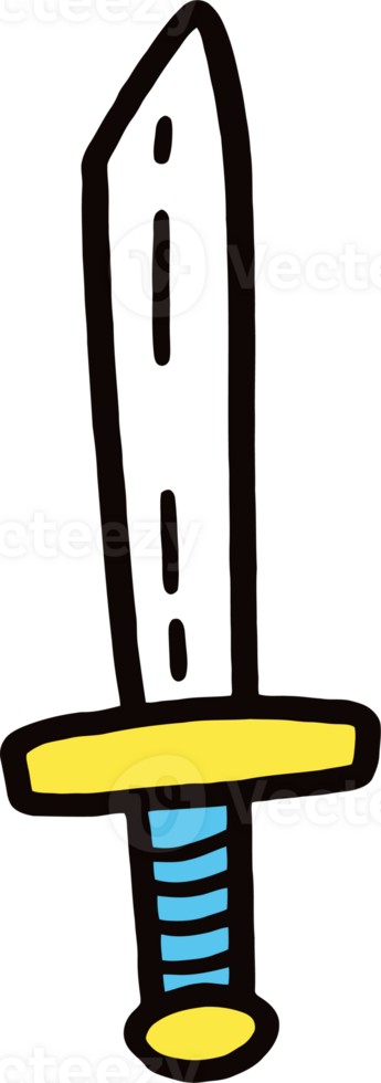 Colorful Cartoon Sword with Blue Handle and Yellow Guard in Comic Style png