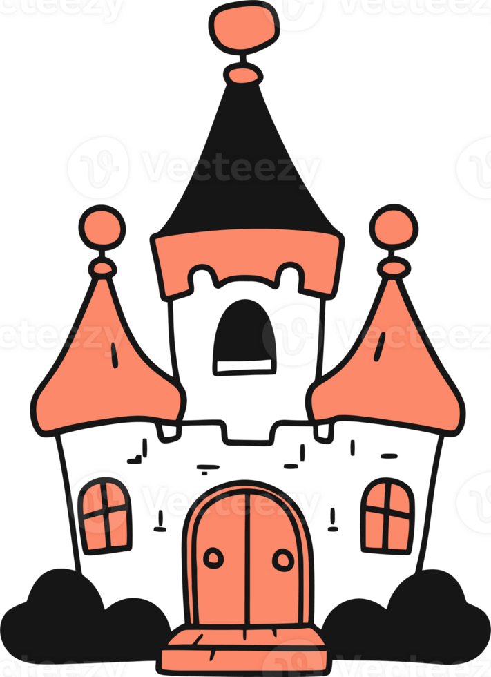 Cartoon Fantasy Castle with Red Roofs and Black Spires png