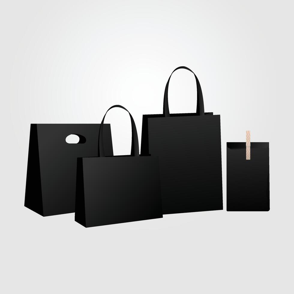 Black Shopping Bags, Box, Gift box, mockup with White Background vector