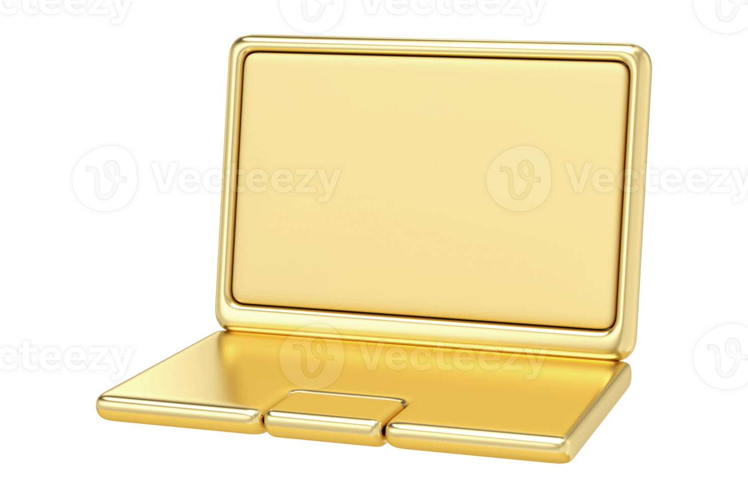 A sleek, modern golden laptop icon, perfect for tech-related themes or luxury branding. This 3D rendering showcases a futuristic design with a metallic gold finish, giving off a premium feel png