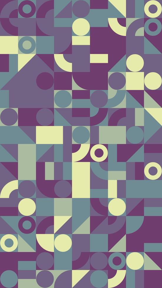 A purple and green geometric pattern with circles and squares vector