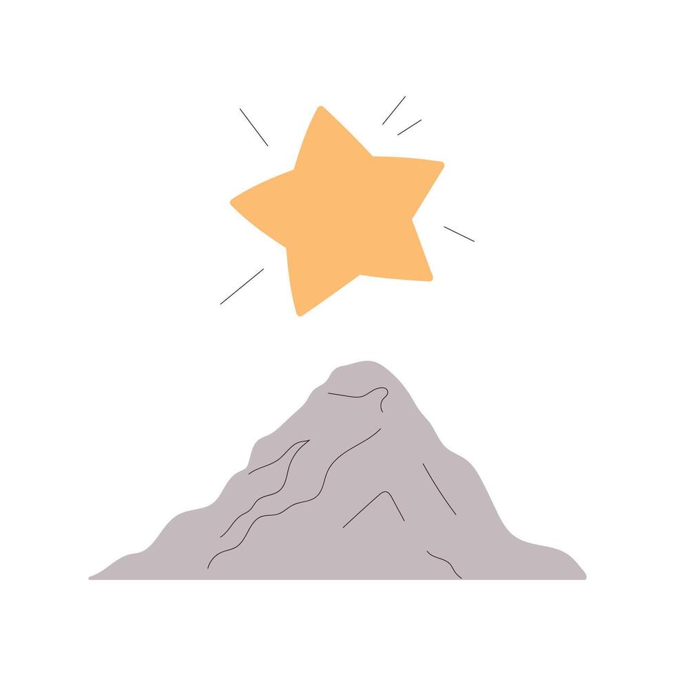 Success, goal concept, gets win, results in challenge, achieving goals, opportunities and personal growth, winner with star standing on top of career peak flat illustration. vector