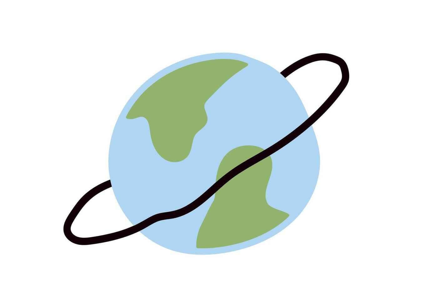 Earth planet, globe, world, geography, world travel symbol, cute childish, kids drawing, planet drawn, simple doodle style earth globe flat illustration. vector