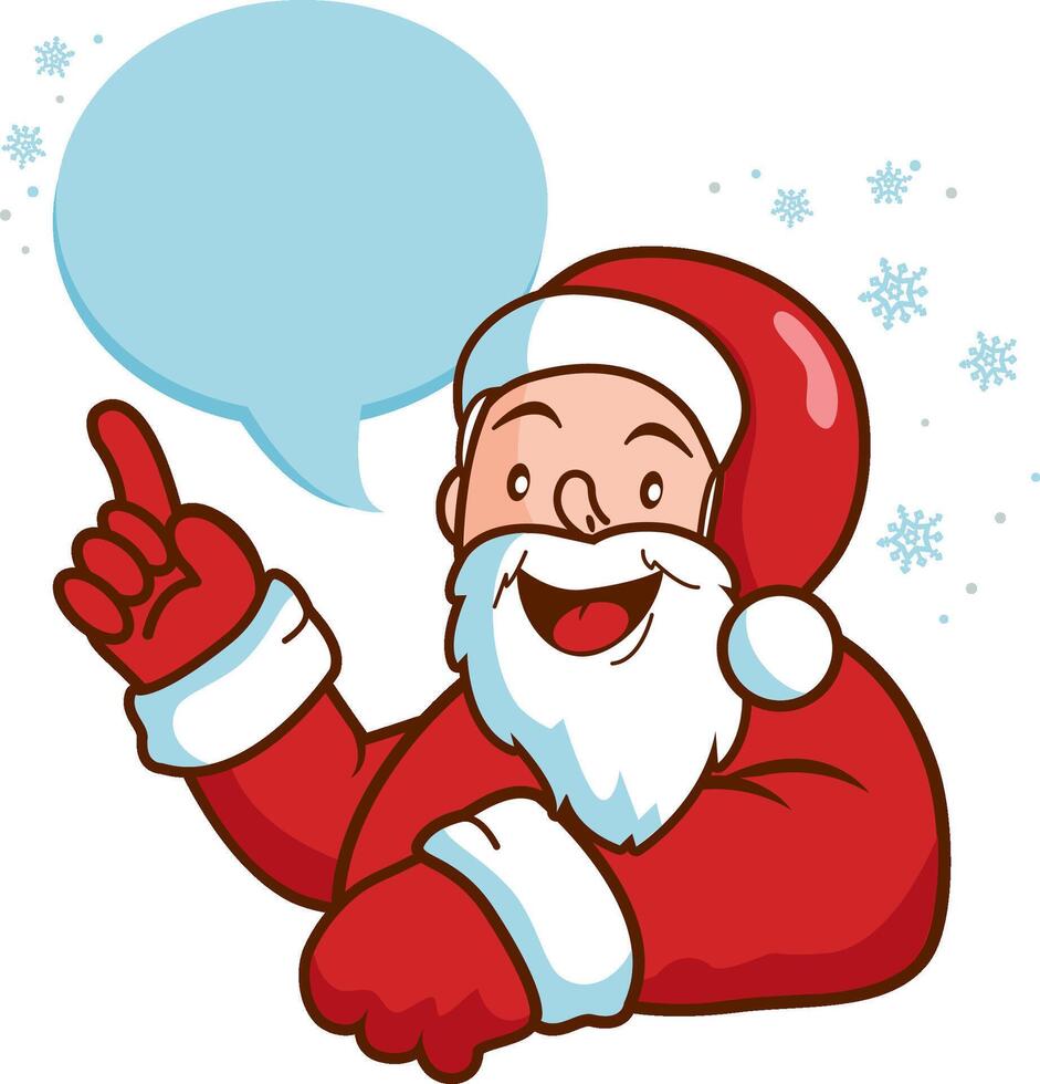 Santa Claus with speech bubble. Happy Christmas cartoon Santa Claus character. Happy New Year wishes. vector