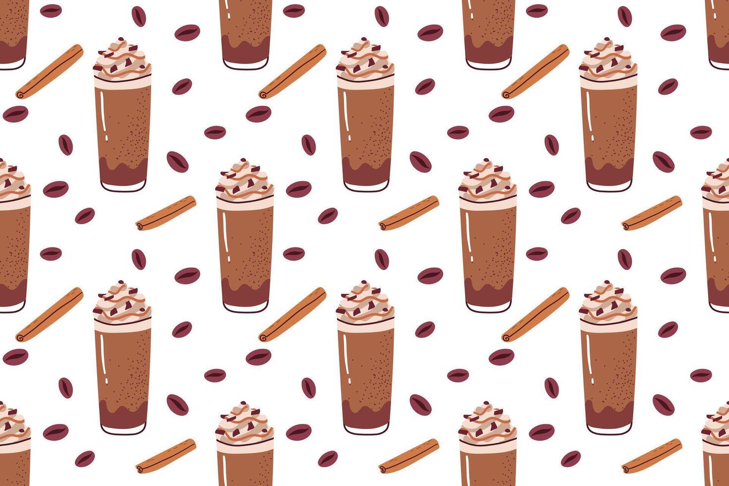 Coffee pattern with hand drawn coffee cups for fabric, wallpapers, wrapping paper, cards and background. Morning coffee, doodle illustration. vector