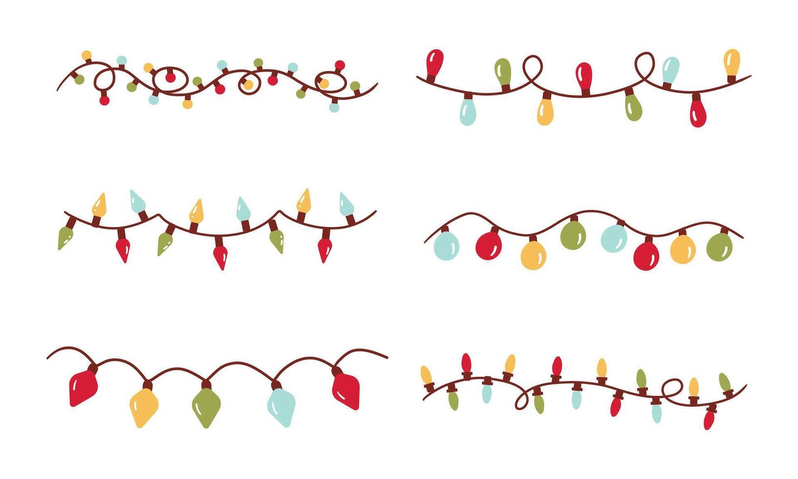 Christmas lights set on white background. Garlands with colored bulbs. illustration vector