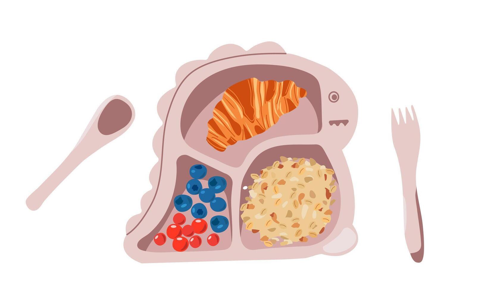 Set of cute food icons in cartoon style for sweet design. Breakfast time. Eggs, waffles with pancakes ,fruits and vegetables jam on cute plate for kids menu . vector
