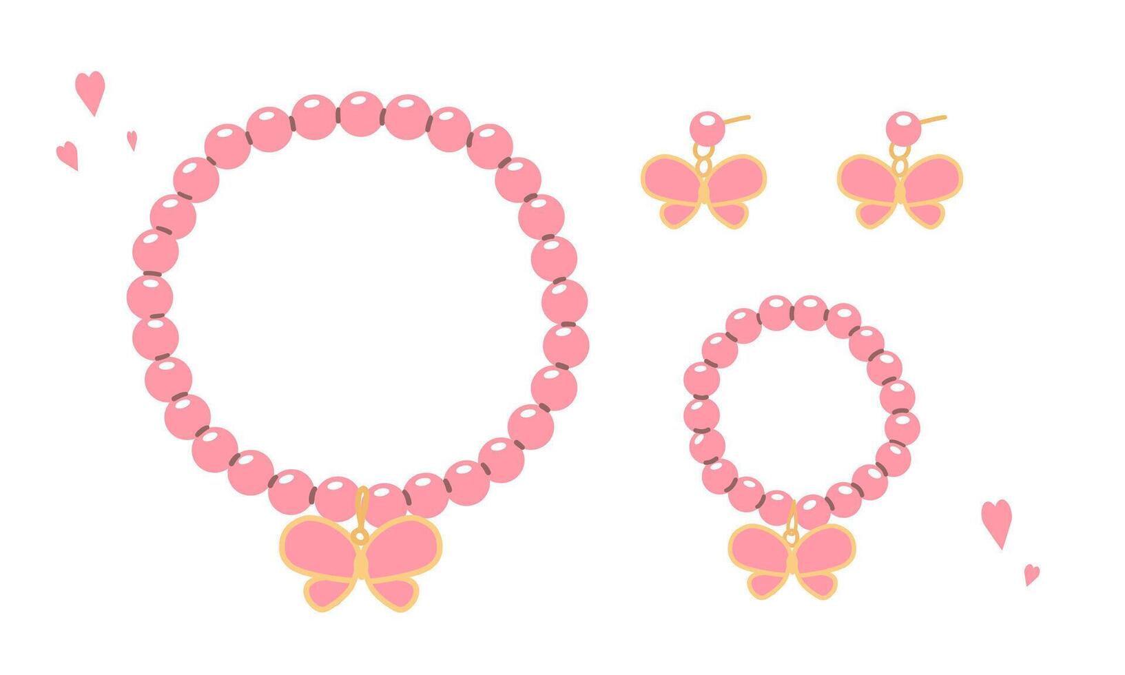Pink Kids jewelry set. Cartoon drawing of jewelry for children isolated on white background. Fashion, jewelry concept. illustration vector