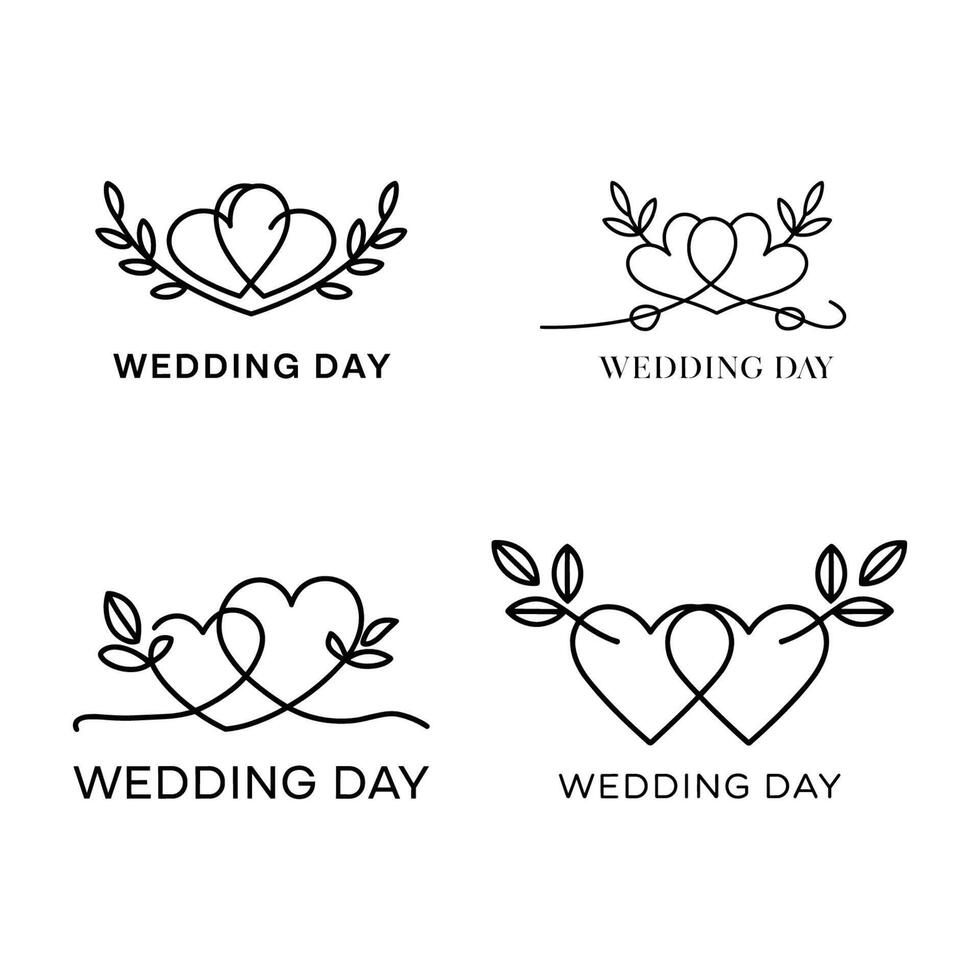 wedding day logos with hearts and leaves vector