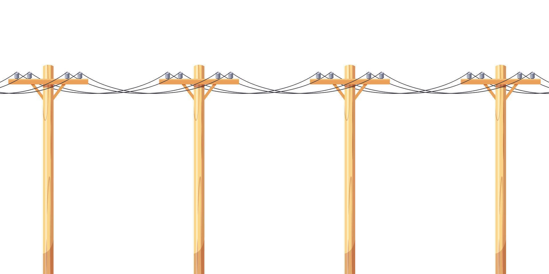 Wooden electric pole isolated on white background. vector