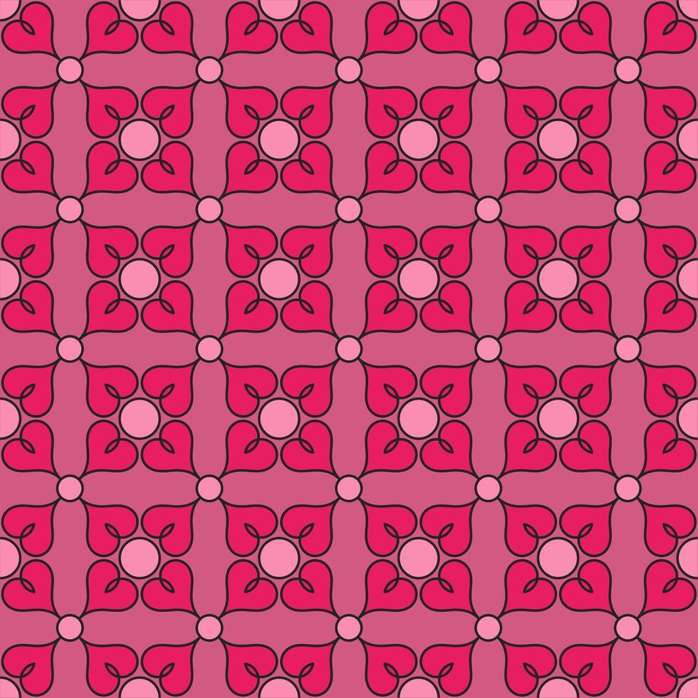 Seamless floral pattern consisting of heart and circle shapes in pink shades. Suitable for textile designs, fabrics, wallpapers, backgrounds, etc. vector